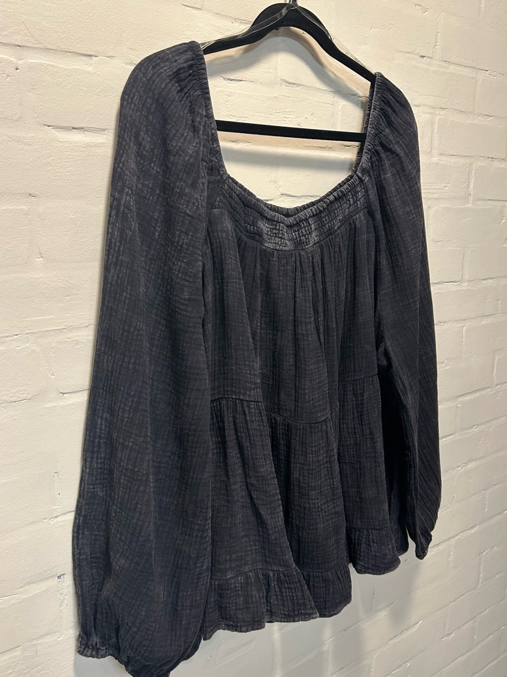 Hayden Black Cotton Gauze Peasant Blouse Balloon Sleeve Babydoll Top 1XL - Picture 10 of 10